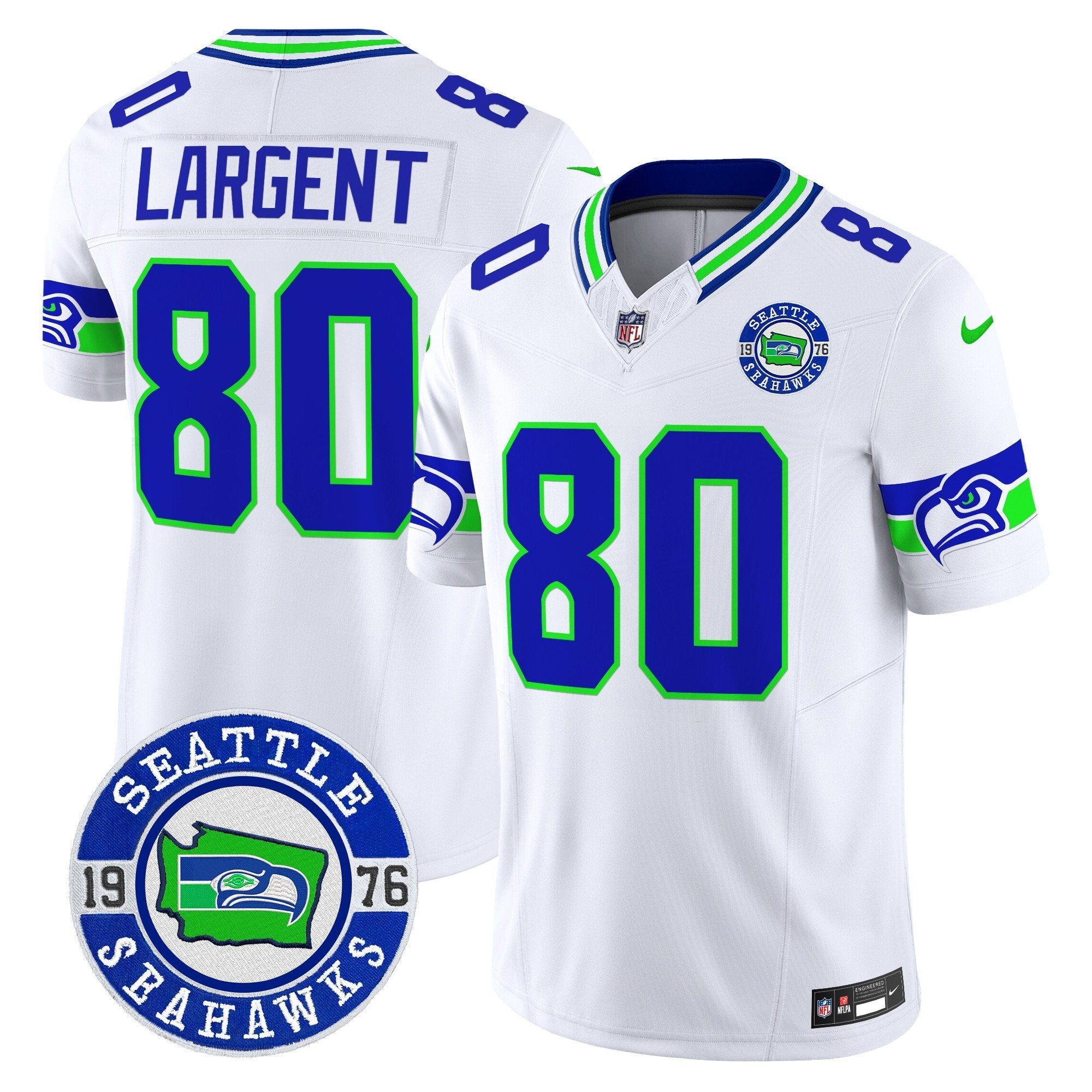 Seahawks 2024 Seattle Est. 1976 Patch Vapor Limited Jersey – All Stitched – White – Steve Largent Jersey