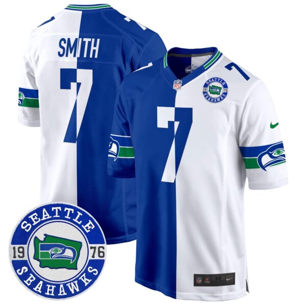 Seahawks Throwback Est. 1976 Patch Game Jersey – All Stitched – Split – Geno Smith Jersey