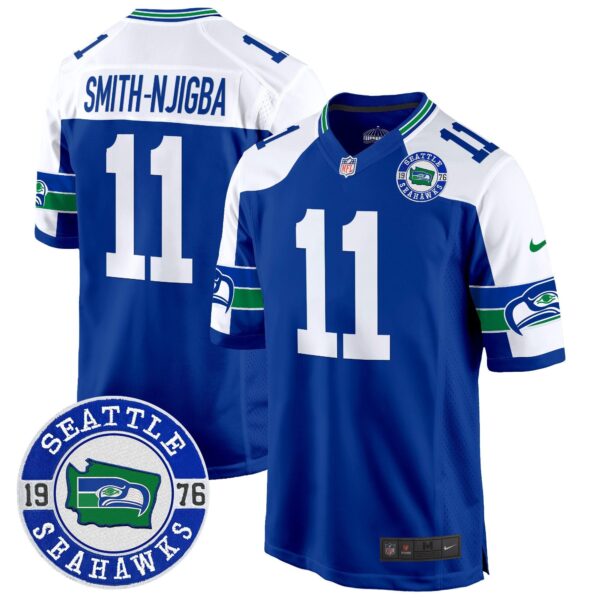 Seahawks Throwback Est. 1976 Patch Game Jersey – All Stitched – Royal Alternate – Smith-Njigba Jersey