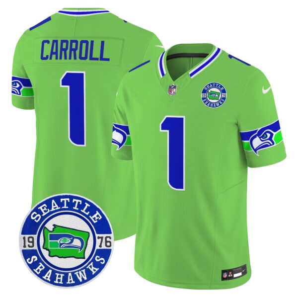 Seahawks 2024 Seattle Est. 1976 Patch Vapor Limited Jersey – All Stitched – Green – Pete Carroll Jersey