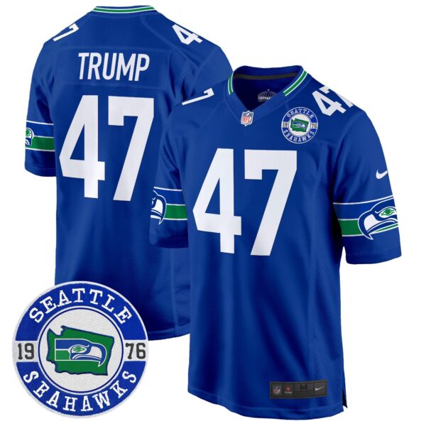 Seahawks Throwback Est. 1976 Patch Game Jersey – All Stitched – Royal – Donald Trump Jersey