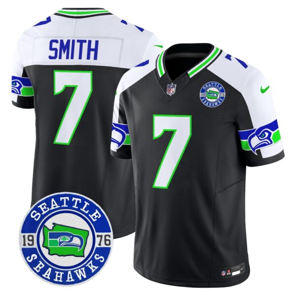 Seahawks 2024 Seattle Est. 1976 Patch Vapor Limited Jersey – All Stitched – Black Alternate – Geno Smith Jersey