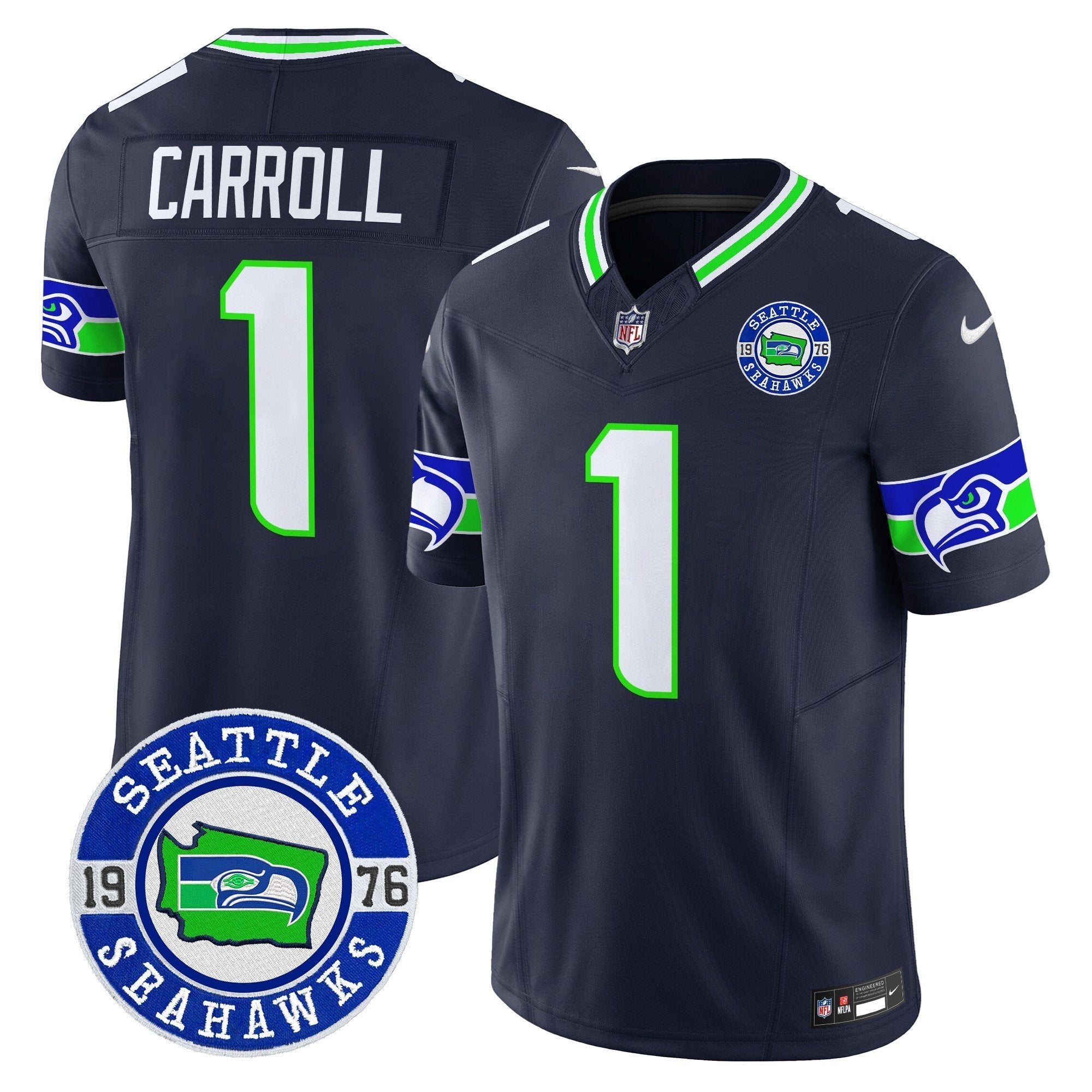 Seahawks 2024 Seattle Est. 1976 Patch Vapor Limited Jersey – All Stitched – Navy – Pete Carroll Jersey