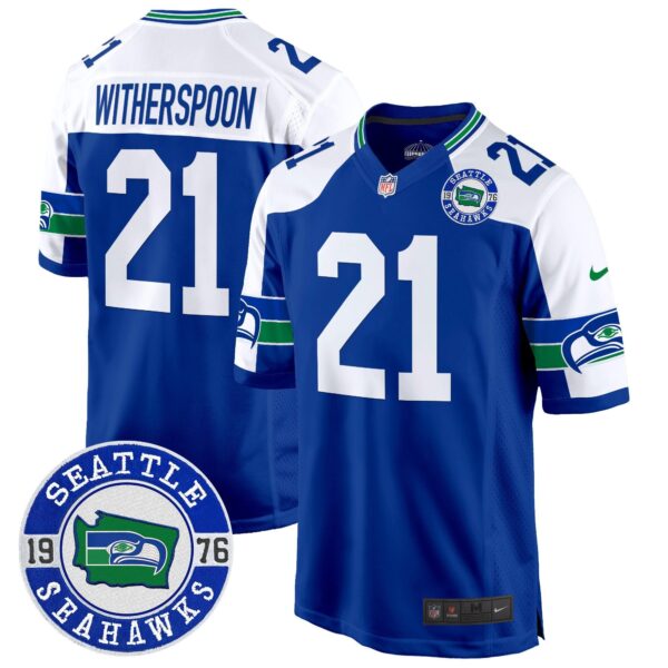 Seahawks Throwback Est. 1976 Patch Game Jersey – All Stitched – Royal Alternate – Devon Witherspoon Jersey