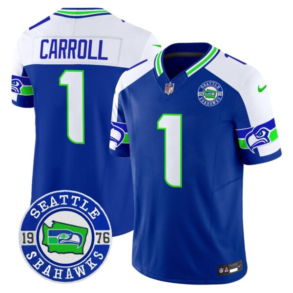 Seahawks 2024 Seattle Est. 1976 Patch Vapor Limited Jersey – All Stitched – Royal Alternate – Pete Carroll Jersey