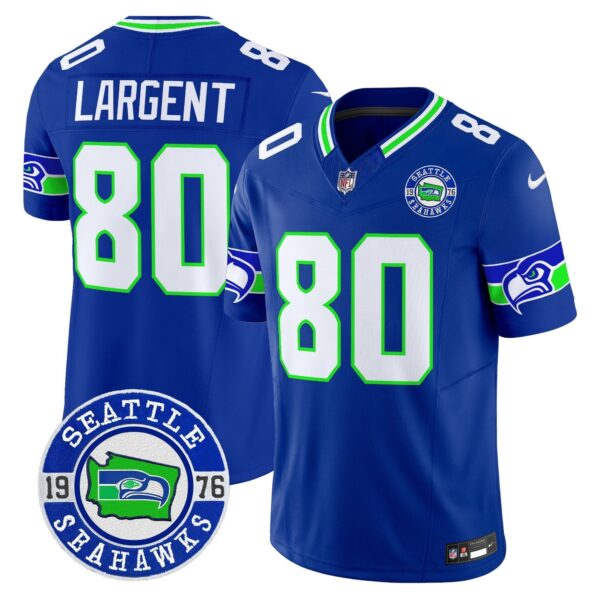 Seahawks 2024 Seattle Est. 1976 Patch Vapor Limited Jersey – All Stitched – Royal – Steve Largent Jersey