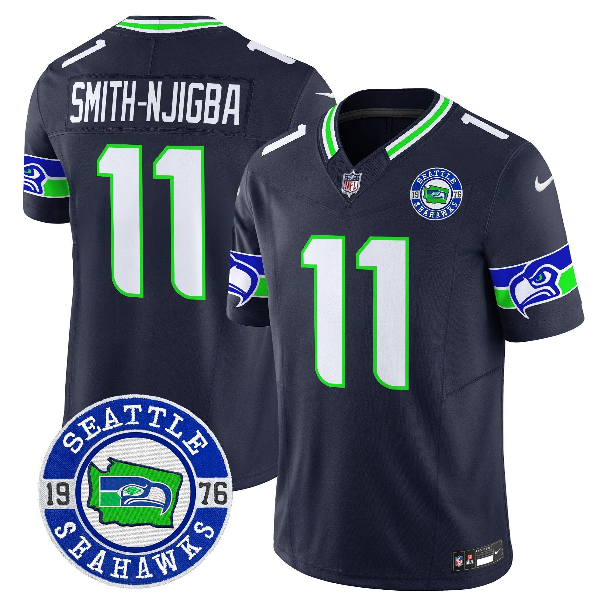 Seahawks 2024 Seattle Est. 1976 Patch Vapor Limited Jersey – All Stitched – Navy – Smith-Njigba Jersey