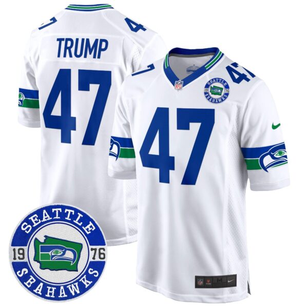 Seahawks Throwback Est. 1976 Patch Game Jersey – All Stitched – White – Donald Trump Jersey