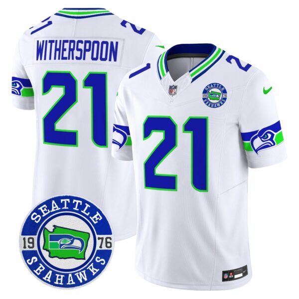 Seahawks 2024 Seattle Est. 1976 Patch Vapor Limited Jersey – All Stitched – White – Devon Witherspoon Jersey
