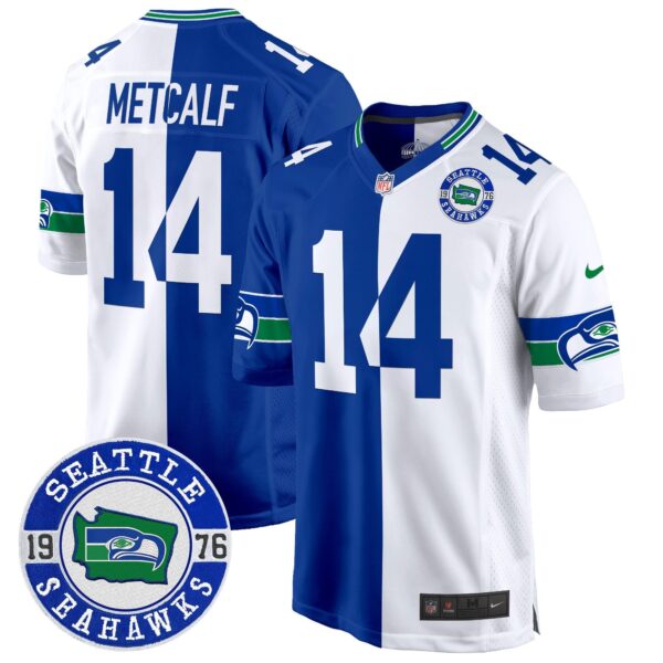 Seahawks Throwback Est. 1976 Patch Game Jersey – All Stitched – Split – DK Metcalf Jersey