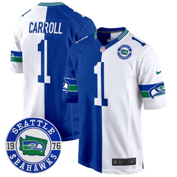 Seahawks Throwback Est. 1976 Patch Game Jersey – All Stitched – Split – Pete Carroll Jersey
