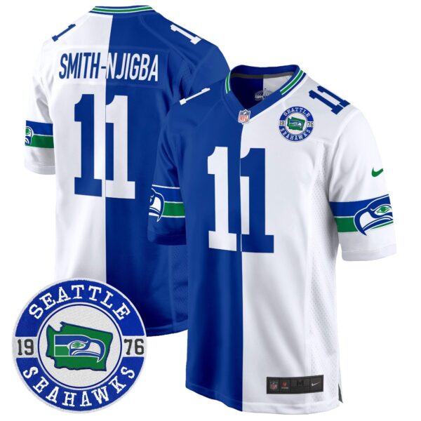 Seahawks Throwback Est. 1976 Patch Game Jersey – All Stitched – Split – Smith-Njigba Jersey