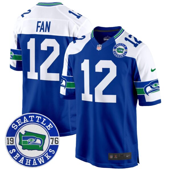 Seahawks Throwback Est. 1976 Patch Game Jersey – All Stitched – Royal Alternate – 12th Fan Jersey