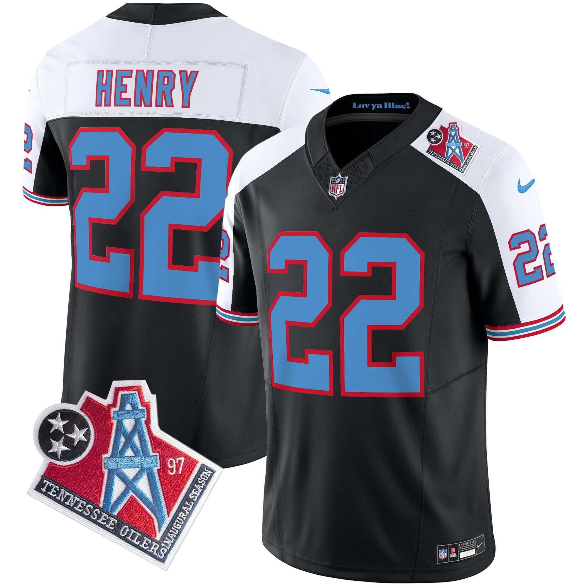 Titans 1997 Throwback Limited Vapor Jersey V2 – All Stitched – Black Alternate – Derrick Henry Jersey