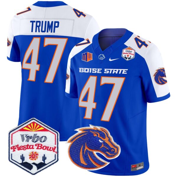 Boise State Broncos 2024 The Fiesta Bowl Patch Vapor Limited Jersey – All Stitched – Royal Alternate – Donald Trump Jersey