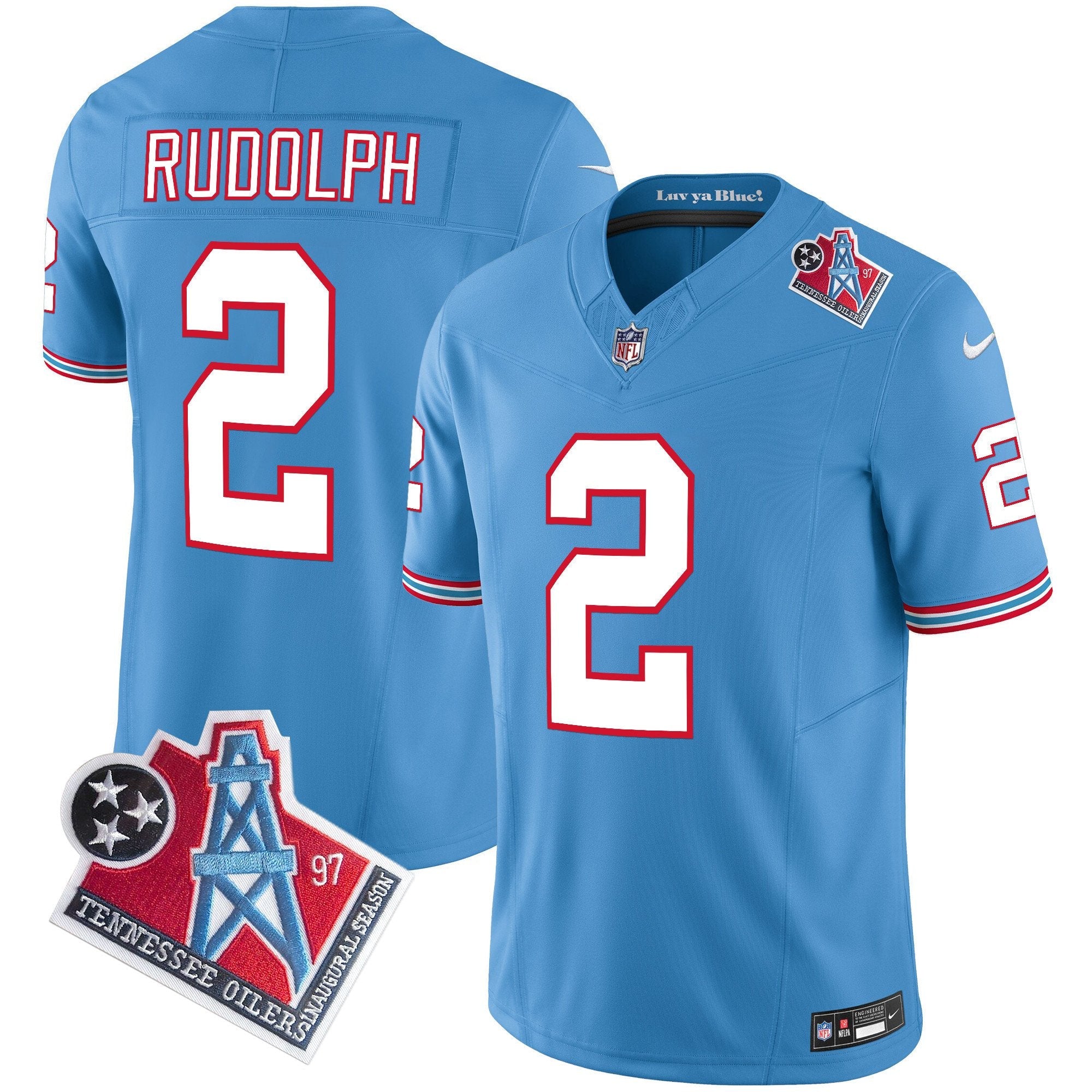 Titans 1997 Throwback Limited Vapor Jersey V2 – All Stitched – Light Blue – Mason Rudolph Jersey
