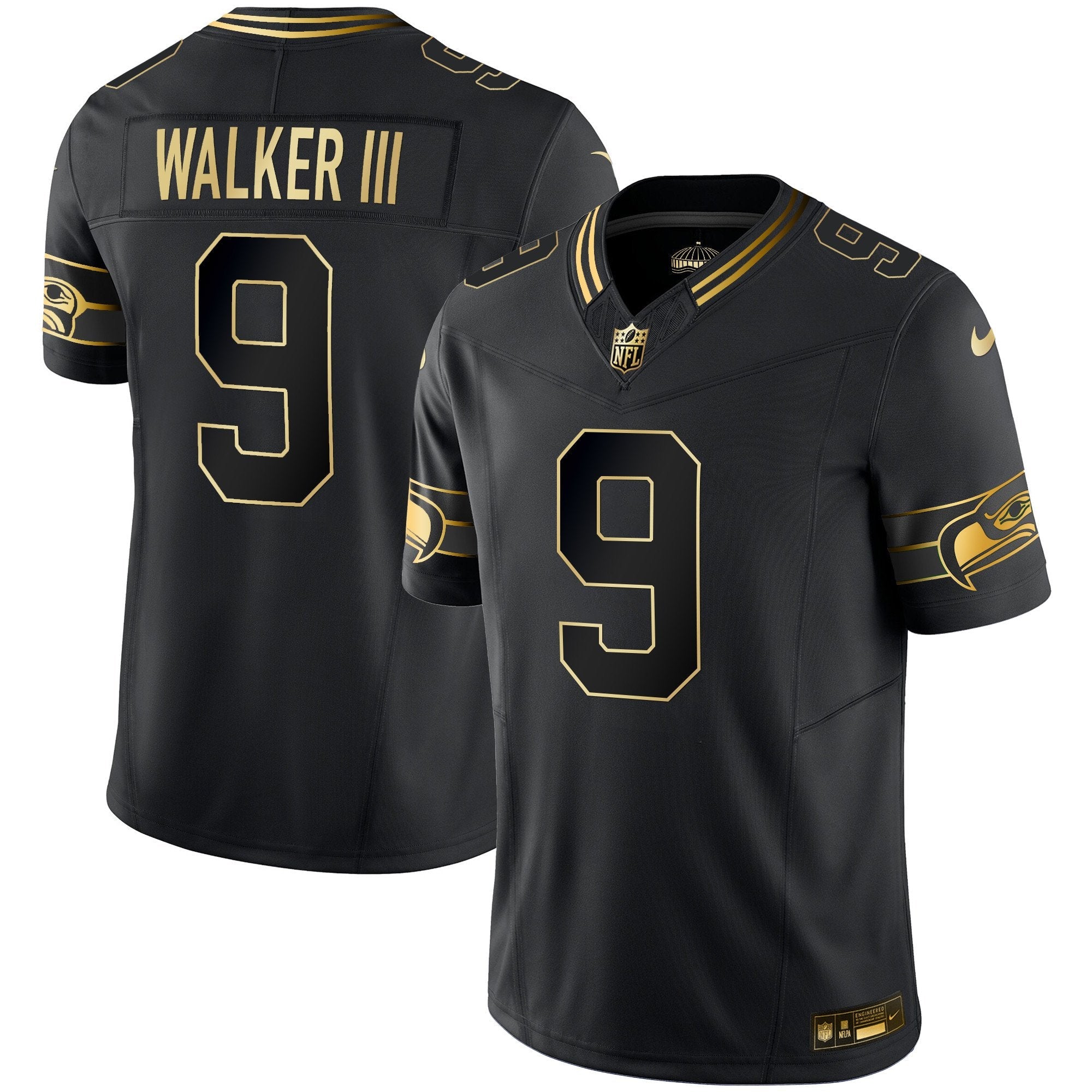 Seahawks Throwback & Gold Vapor Limited Jersey – All Stitched – Black Gold – Walker III Jersey