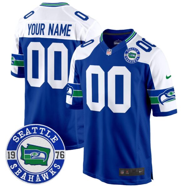 Seahawks Throwback Est. 1976 Patch Game Custom Jersey – All Stitched – Royal Alternate Jersey