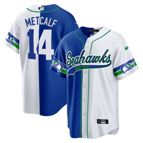 Seahawks Throwback & Gold Cool Base Jersey V2 – All Stitched – Split – DK Metcalf Jersey