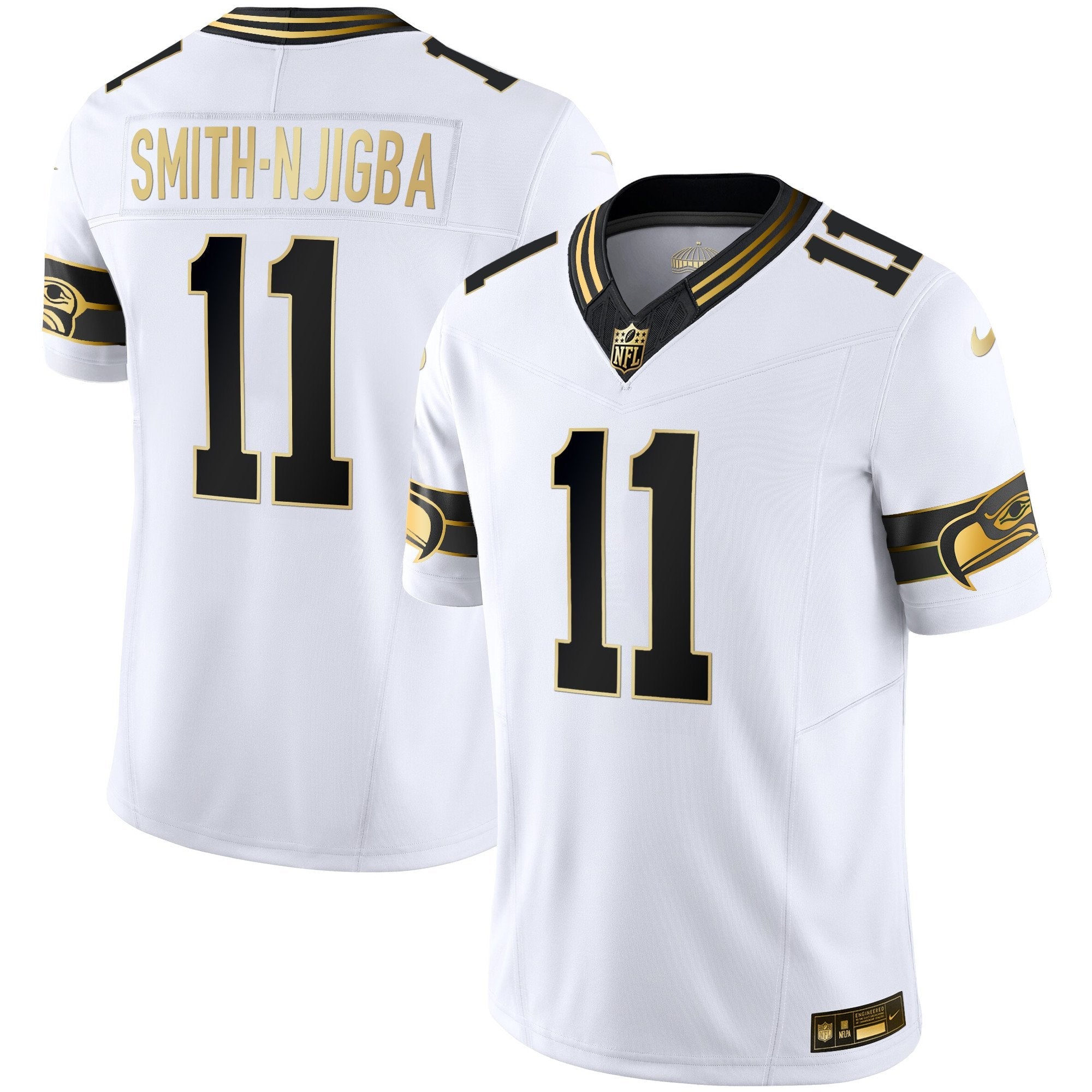 Seahawks Throwback & Gold Vapor Limited Jersey – All Stitched – White Gold – Smith-Njigba Jersey