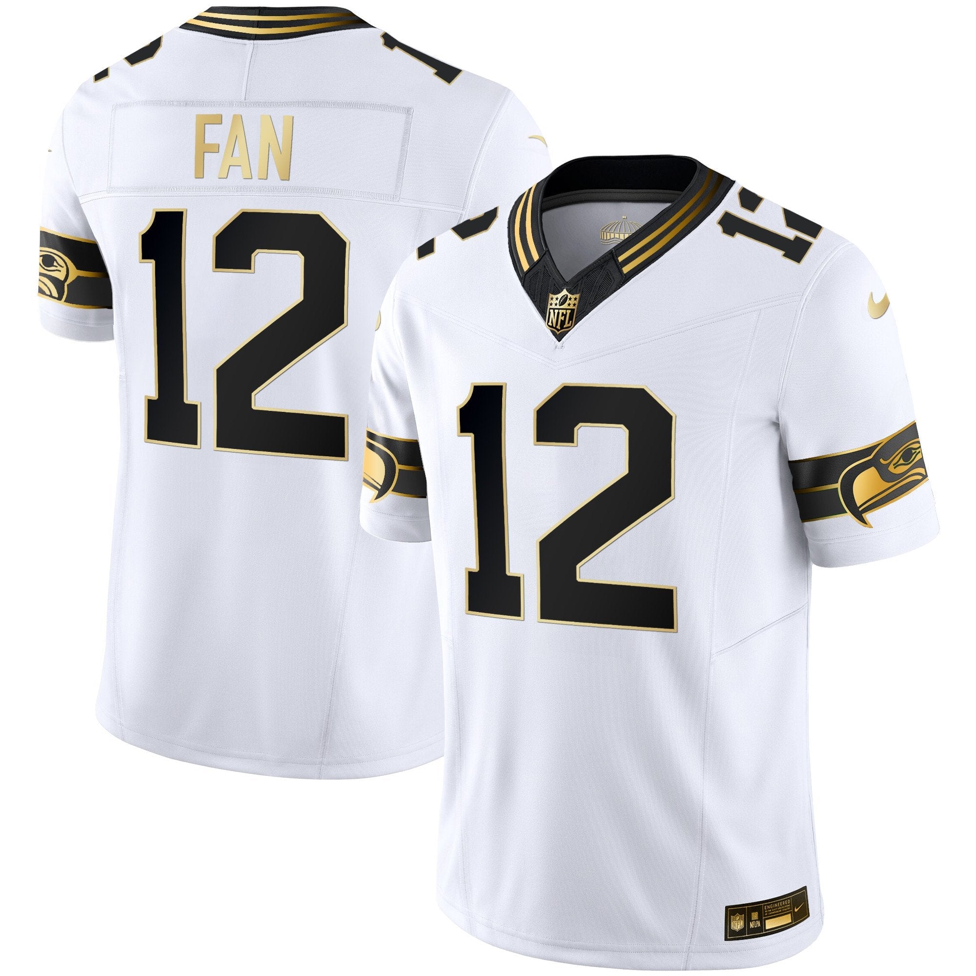 Seahawks Throwback & Gold Vapor Limited Jersey – All Stitched – White Gold – 12th Fan Jersey