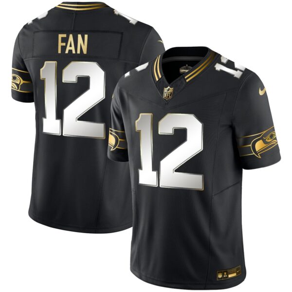 Seahawks Throwback & Gold Vapor Limited Jersey – All Stitched – Black Limited – 12th Fan Jersey