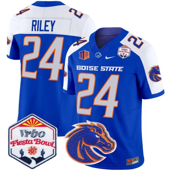 Boise State Broncos 2024 The Fiesta Bowl Patch Vapor Limited Jersey – All Stitched – Royal Alternate – Dylan Riley Jersey