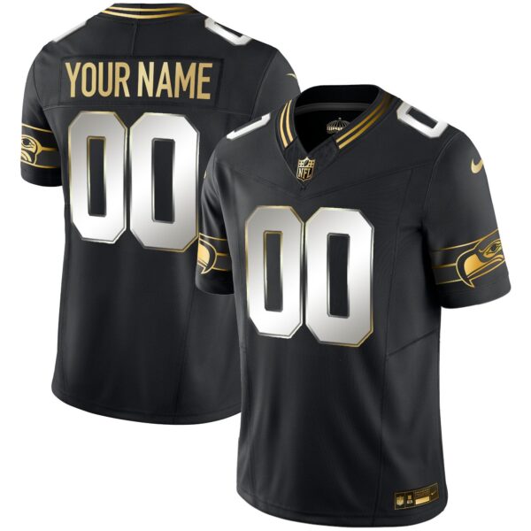 Seahawks Throwback & Gold Vapor Limited Custom Jersey – All Stitched – Black Limited Jersey