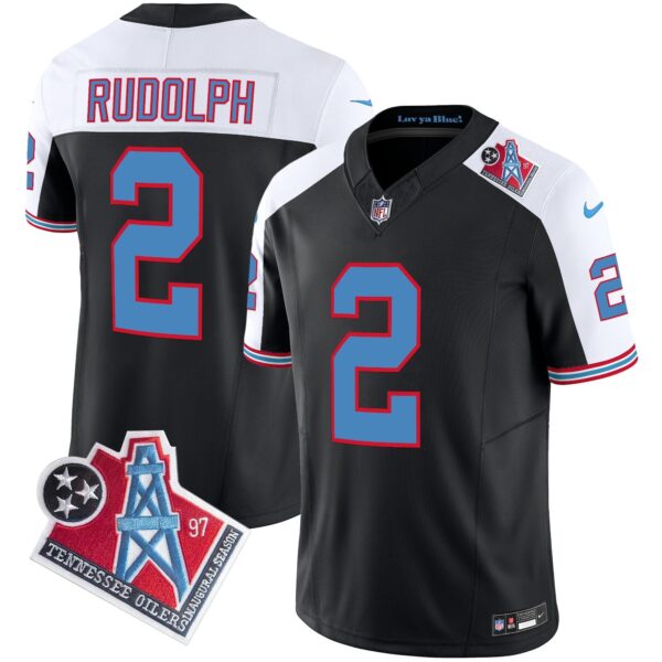 Titans 1997 Throwback Limited Vapor Jersey V2 – All Stitched – Black Alternate – Mason Rudolph Jersey
