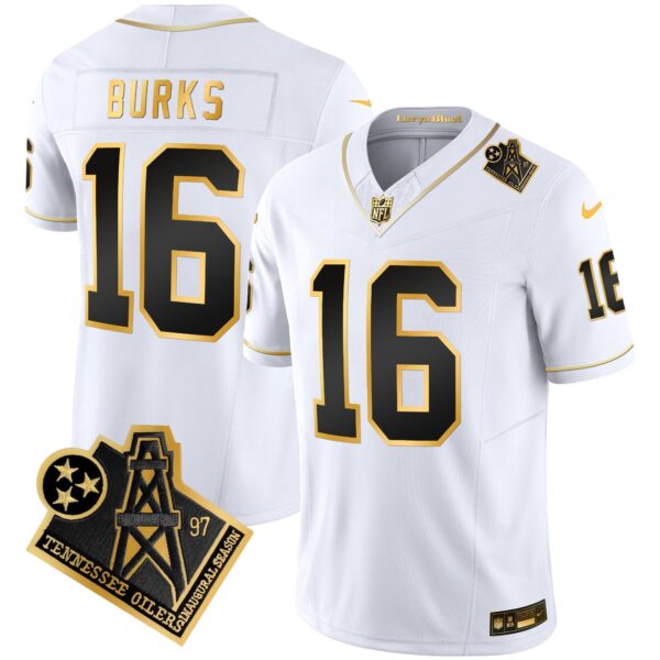 Titans 1997 Throwback Gold Vapor Jersey – All Stitched – White Gold – Treylon Burks Jersey