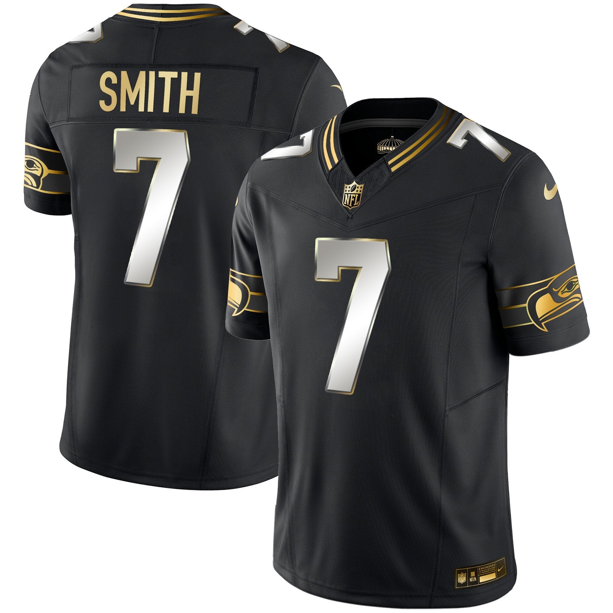 Seahawks Throwback & Gold Vapor Limited Jersey – All Stitched – Black Limited – Geno Smith Jersey