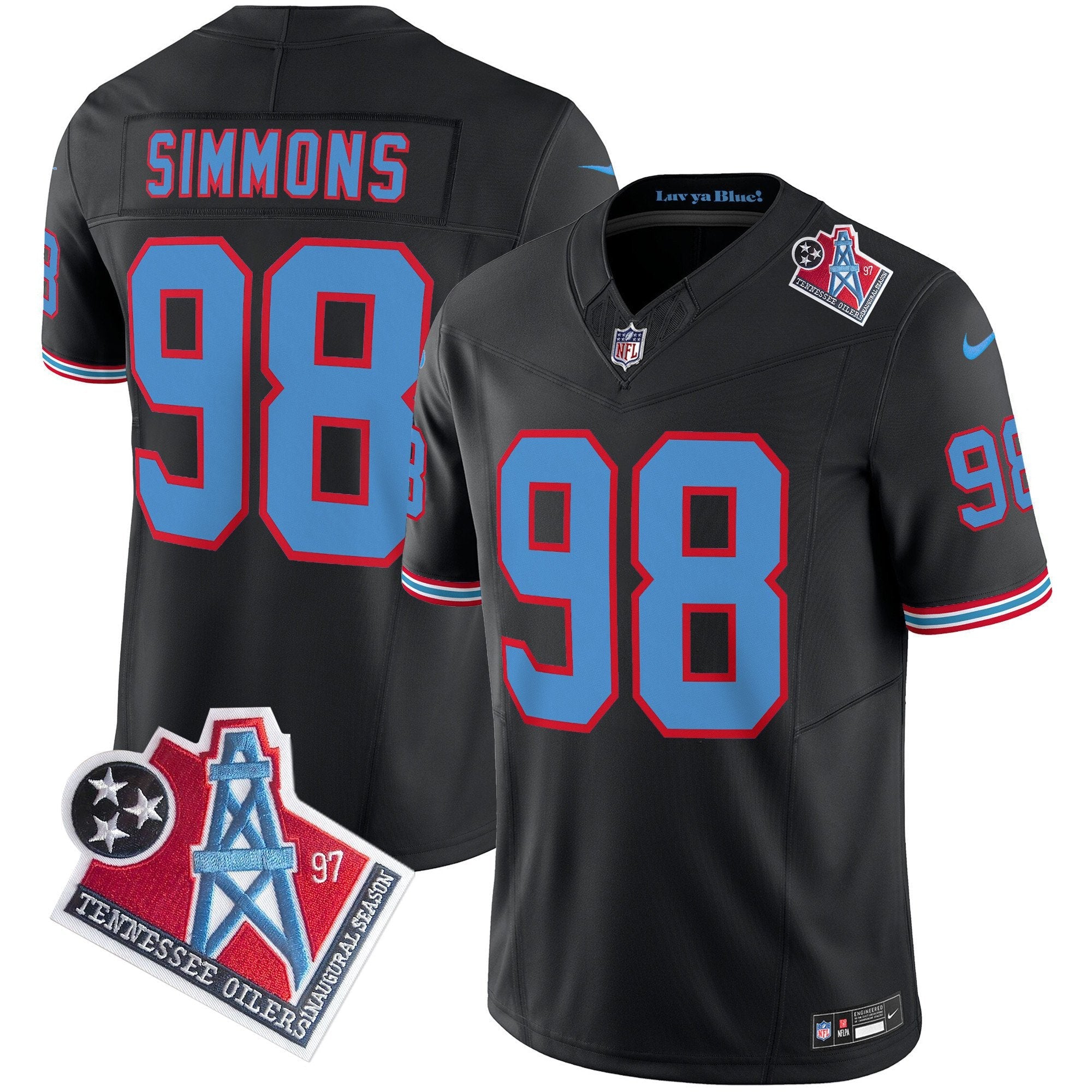 Titans 1997 Throwback Limited Vapor Jersey V2 – All Stitched – Black – Jeffery Simmons Jersey