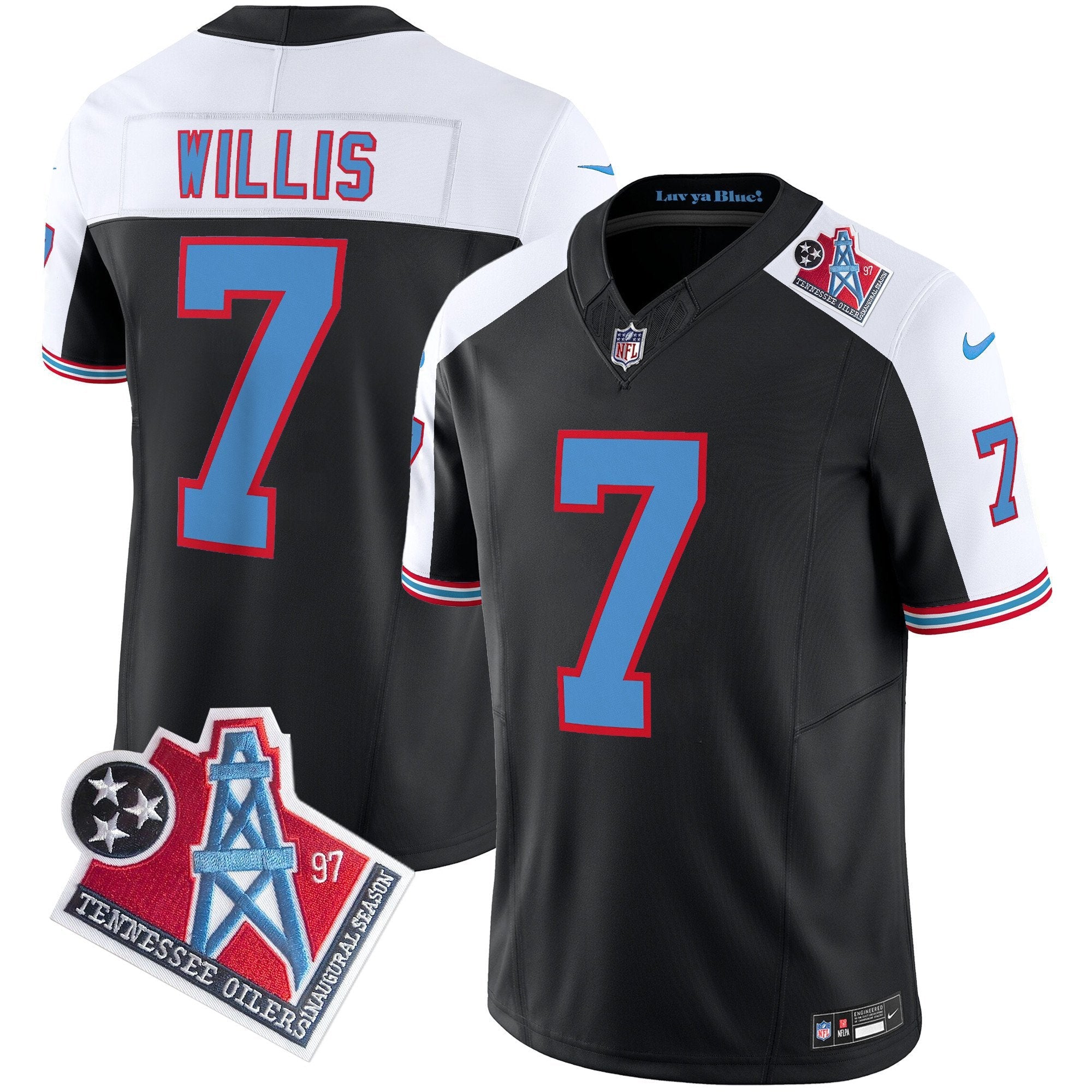 Titans 1997 Throwback Limited Vapor Jersey V2 – All Stitched – Black Alternate – Malik Willis Jersey