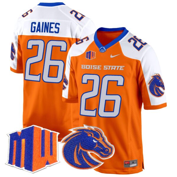 Boise State Broncos 2024 Game Jersey – All Stitched – Orange Alternate – Sire Gaines Jersey