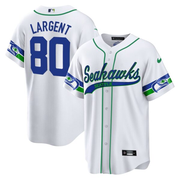 Seahawks Throwback & Gold Cool Base Jersey V2 – All Stitched – White – Steve Largent Jersey