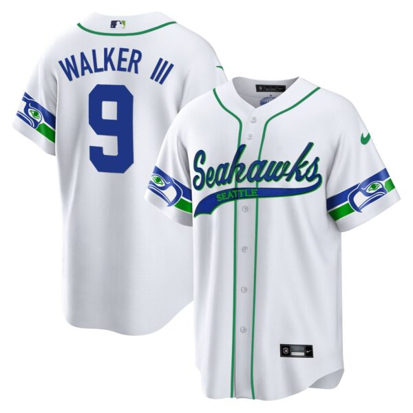 Seahawks Throwback & Gold Cool Base Jersey V2 – All Stitched – White – Walker III Jersey