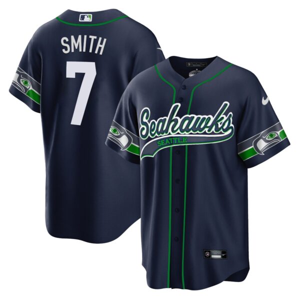 Seahawks Throwback & Gold Cool Base Jersey V2 – All Stitched – Navy – Geno Smith Jersey