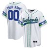 Seahawks Throwback & Gold Cool Base Custom Jersey V2 – All Stitched – White Jersey