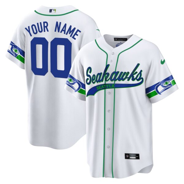 Seahawks Throwback & Gold Cool Base Custom Jersey V2 – All Stitched – White Jersey