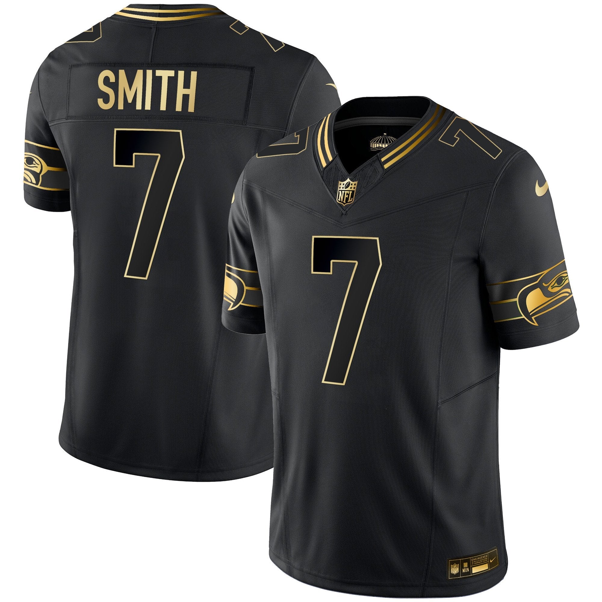 Seahawks Throwback & Gold Vapor Limited Jersey – All Stitched – Black Gold – Geno Smith Jersey