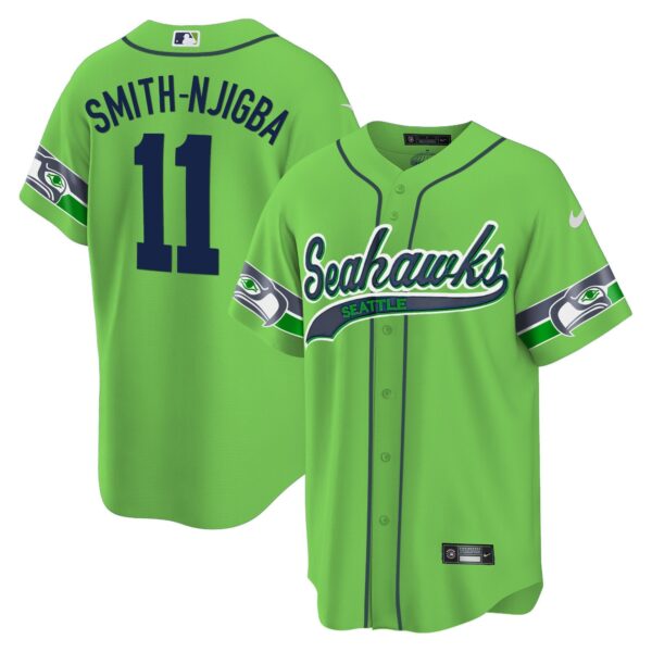 Seahawks Throwback & Gold Cool Base Jersey V2 – All Stitched – Green – Smith-Njigba Jersey