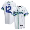 Seahawks Throwback & Gold Cool Base Jersey V2 – All Stitched – White – 12th Fan Jersey