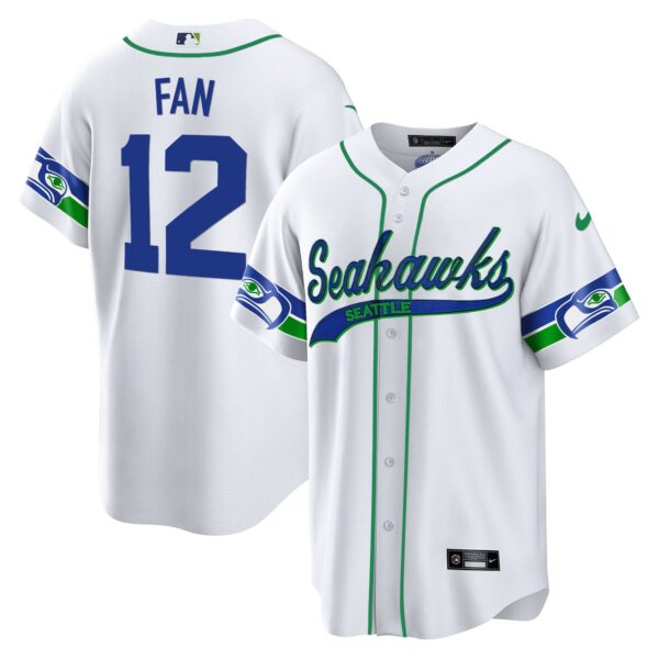 Seahawks Throwback & Gold Cool Base Jersey V2 – All Stitched – White – 12th Fan Jersey