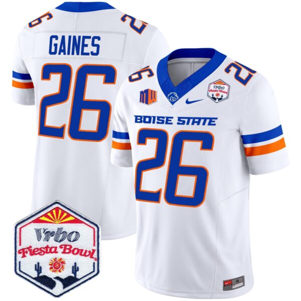 Boise State Broncos 2024 The Fiesta Bowl Patch Vapor Limited Jersey – All Stitched – White – Sire Gaines Jersey