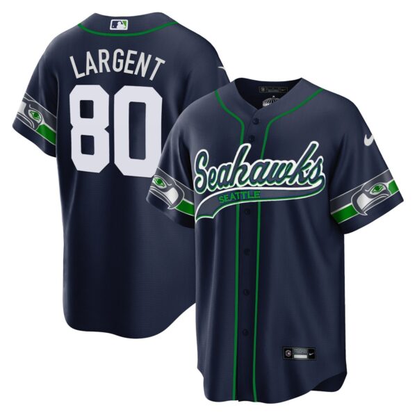 Seahawks Throwback & Gold Cool Base Jersey V2 – All Stitched – Navy – Steve Largent Jersey