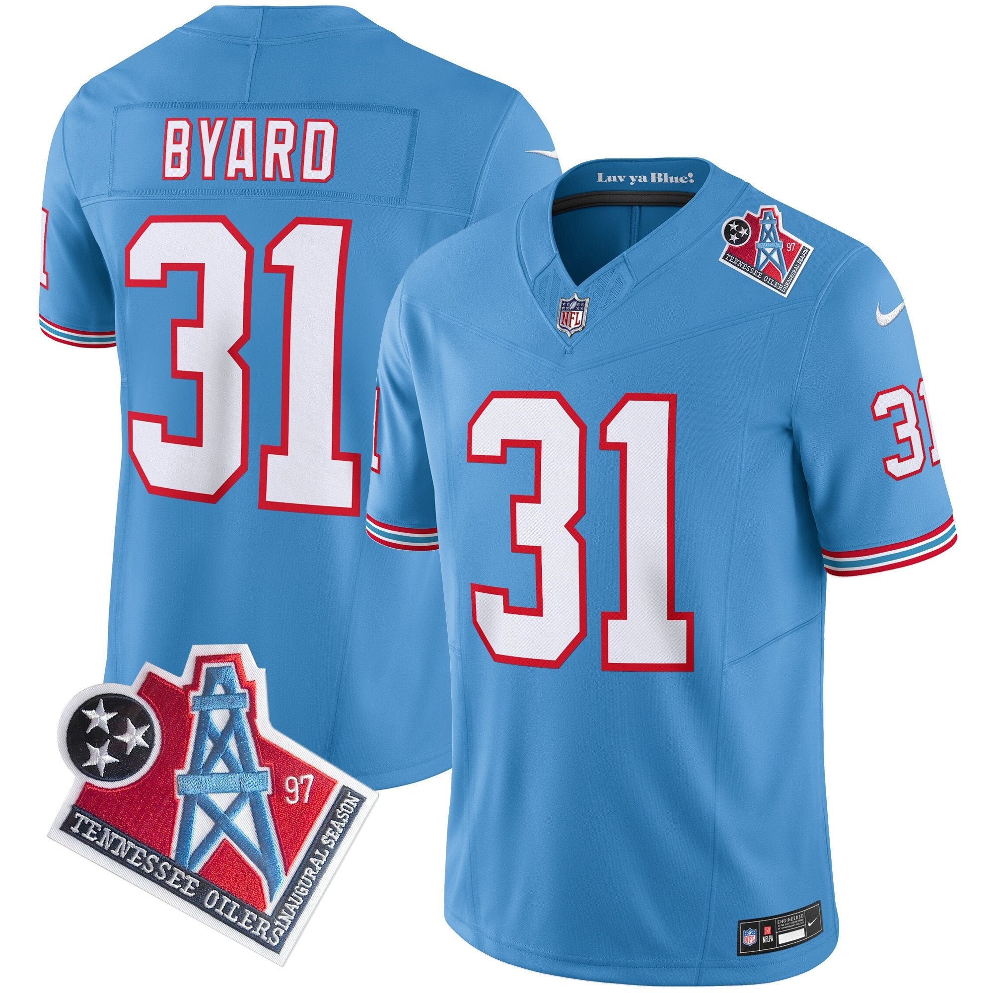 Titans 1997 Throwback Limited Vapor Jersey V2 – All Stitched – Light Blue – Kevin Byard Jersey