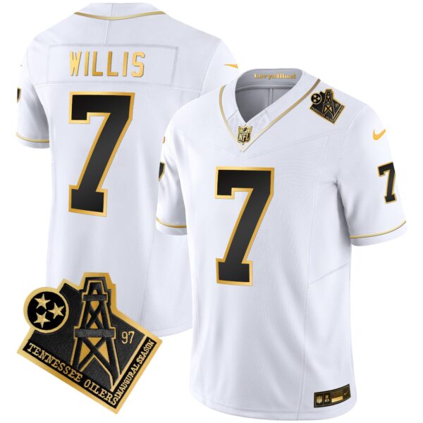 Titans 1997 Throwback Gold Vapor Jersey – All Stitched – White Gold – Malik Willis Jersey