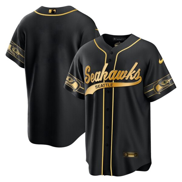 Seahawks Throwback & Gold Cool Base Jersey V2 – All Stitched – Black Limited – Team Jersey