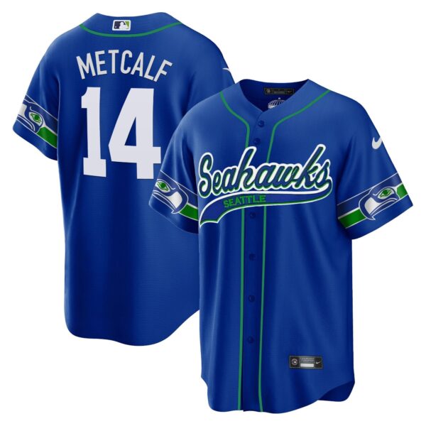 Seahawks Throwback & Gold Cool Base Jersey V2 – All Stitched – Royal – DK Metcalf Jersey