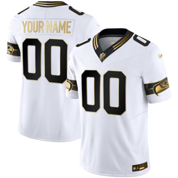 Seahawks Throwback & Gold Vapor Limited Custom Jersey – All Stitched – White Gold Jersey